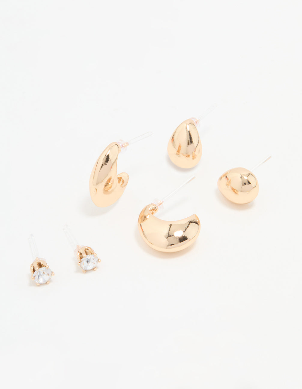 Gold Teardrop Diamante Earrings 3-Pack