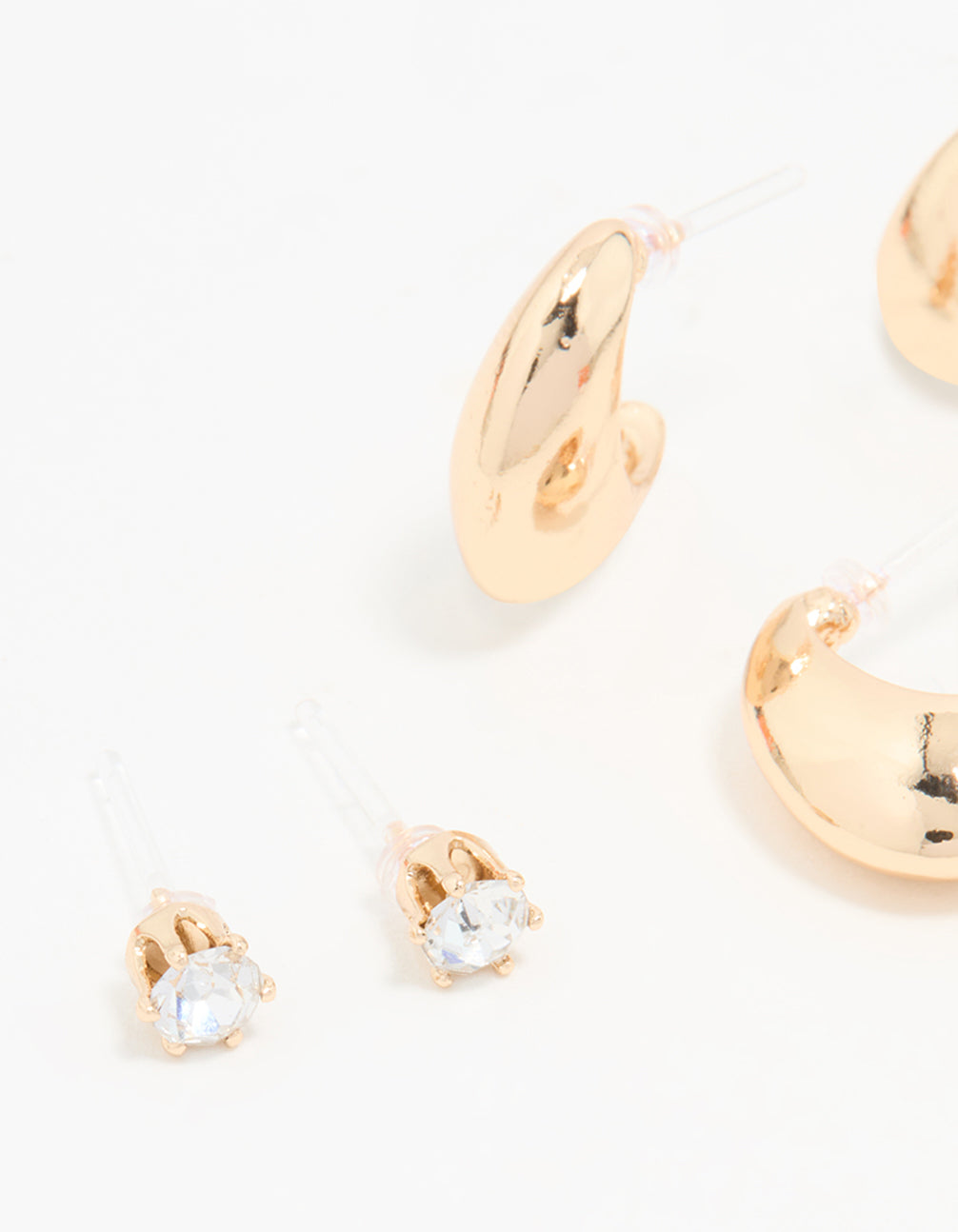 Gold Teardrop Diamante Earrings 3-Pack