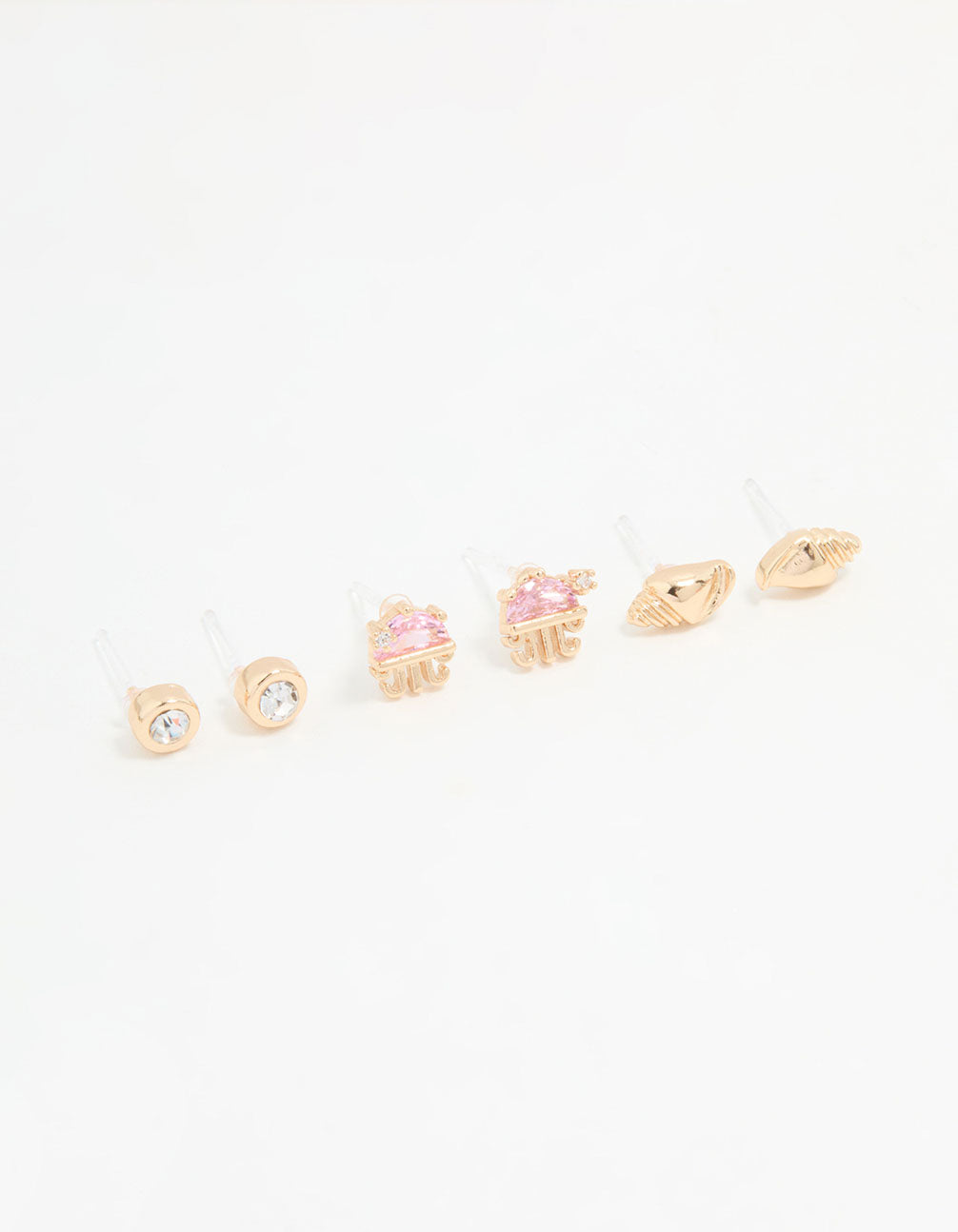 Gold Diamante Jellyfish & Shell Earrings 3-Pack