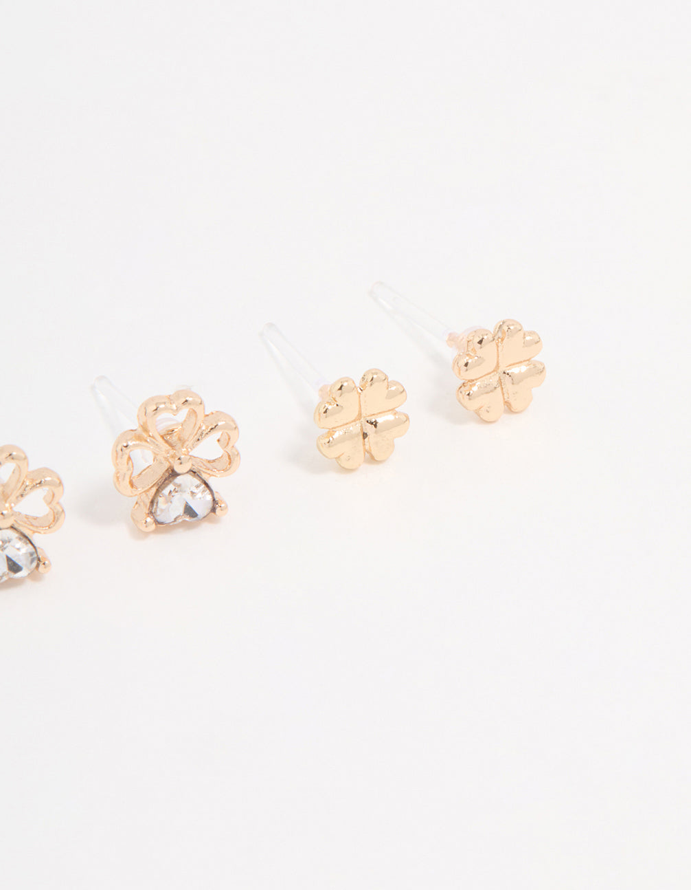 Gold Cubic Zirconia Mini Clover Stud Earrings 3-Pack