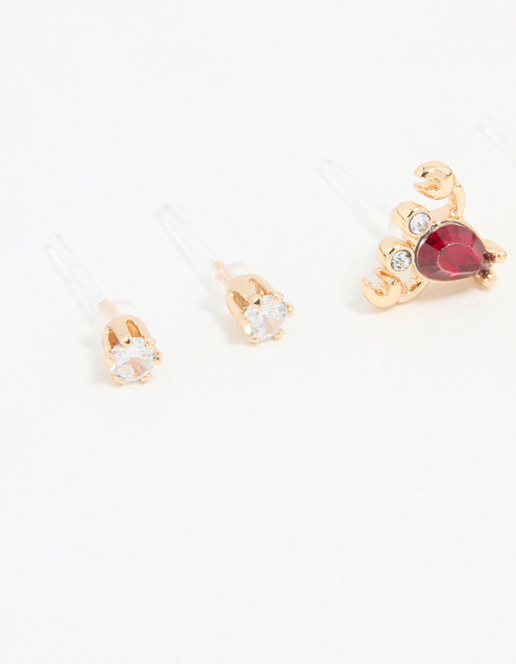 Gold Diamante Lobster & Shell Earrings 3-Pack