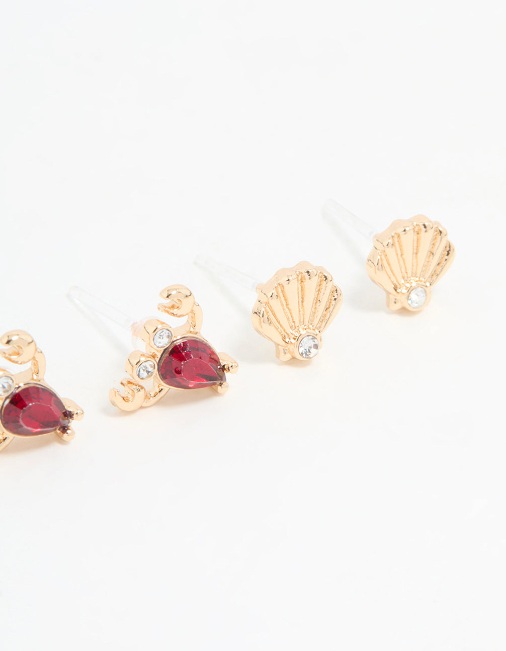Gold Diamante Lobster & Shell Earrings 3-Pack