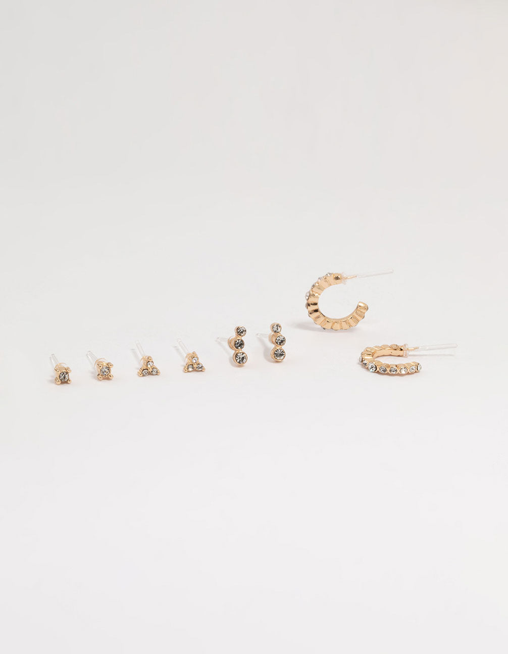 Gold Diamante Stud & Hoop Earrings 4-Pack