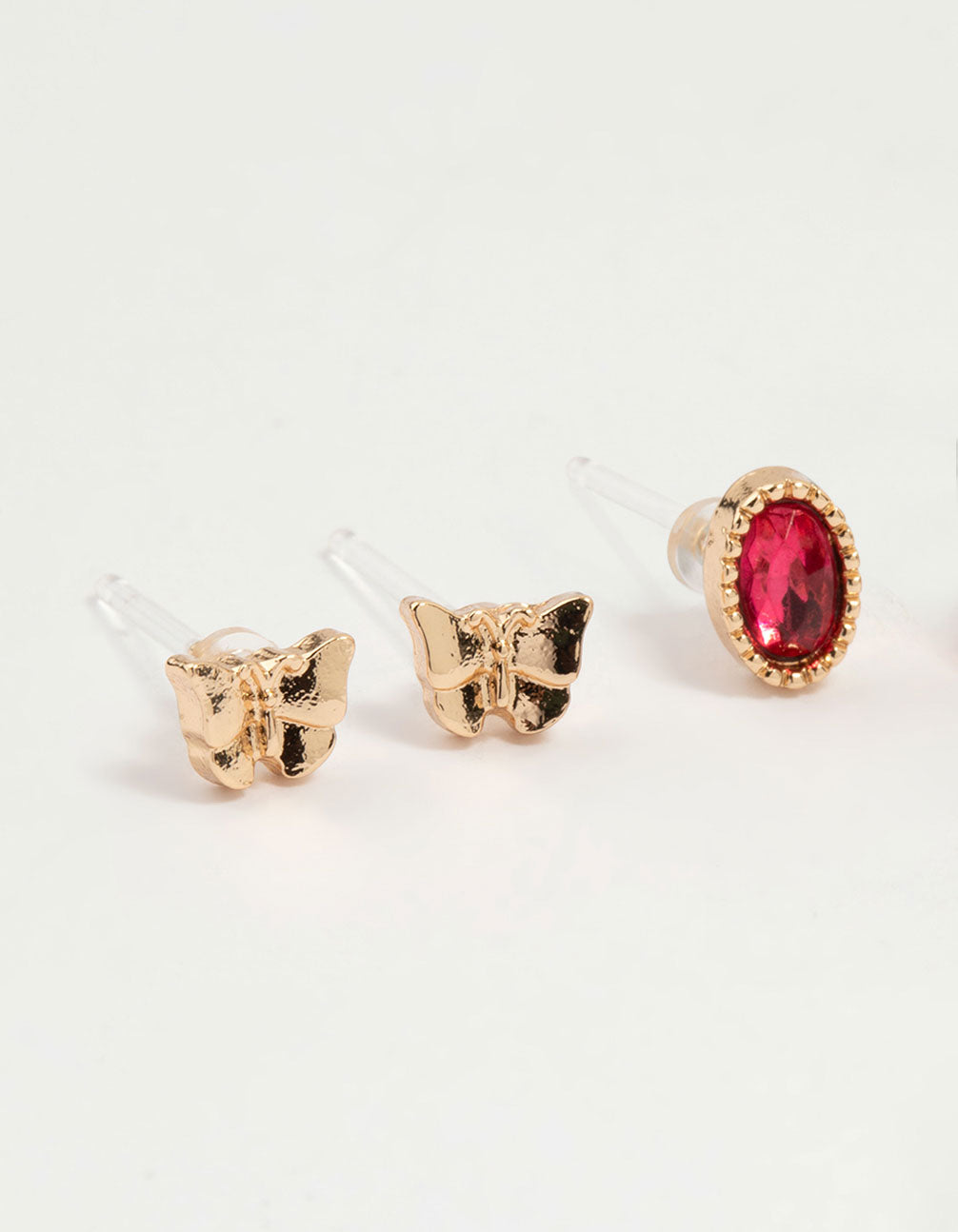 Gold Diamante Heart Mixed Stud Earrings 4-Pack