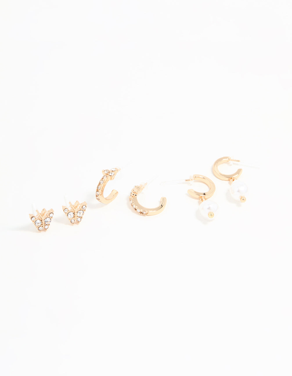 Gold Diamante Pearl Hoop & Stud Earrings 3-Pack