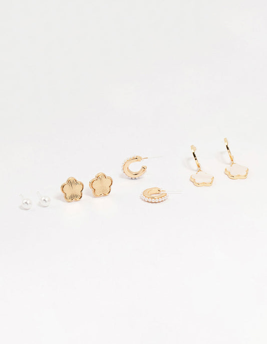 Gold Cubic Zirconia Butterfly Earrings 4-Pack
