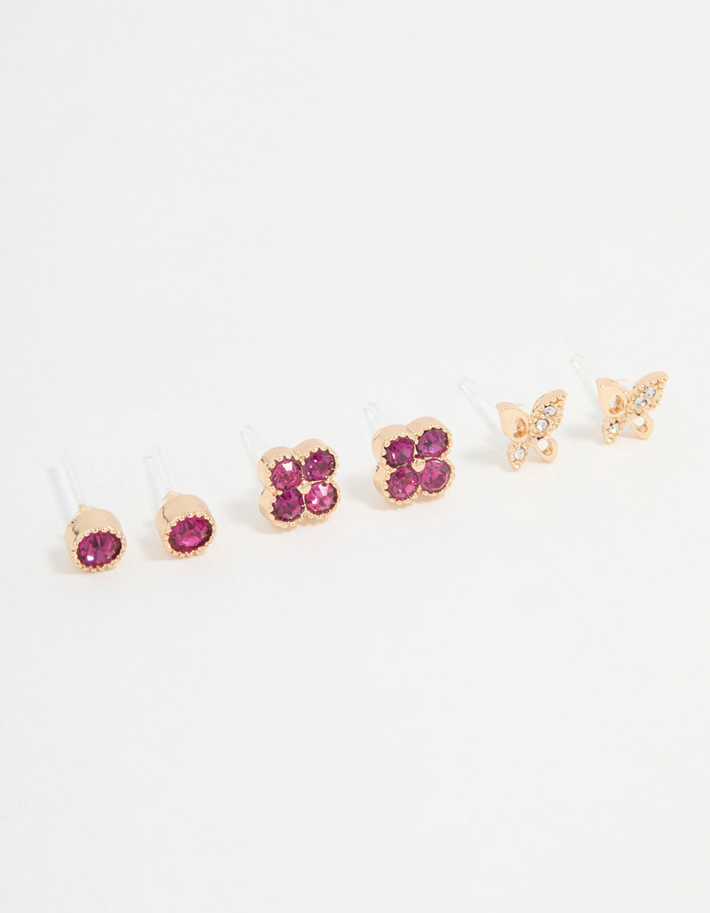 Gold Floral & Butterfly Stud Earrings 3-Pack