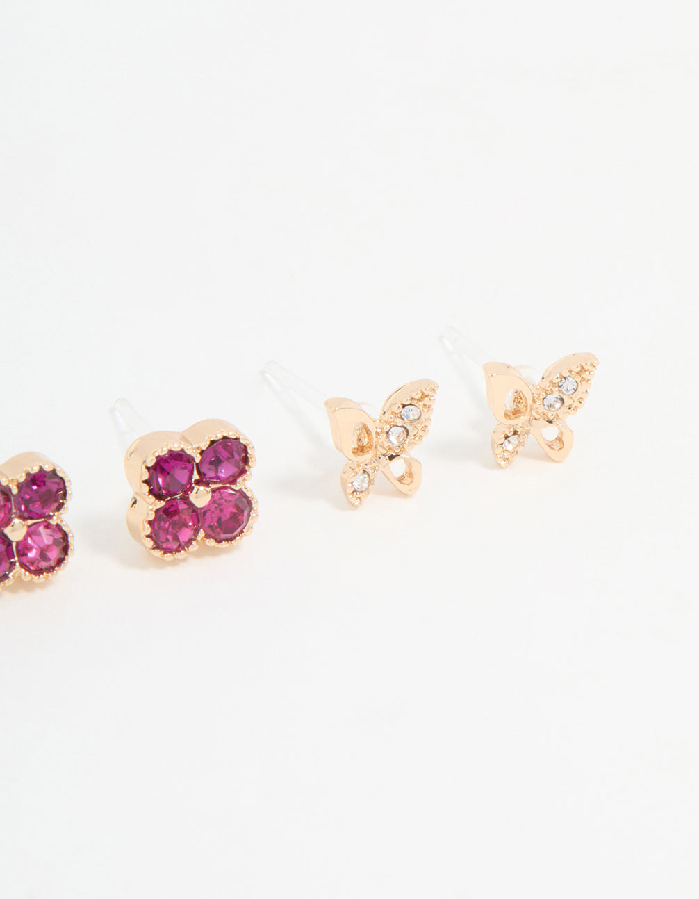 Gold Floral & Butterfly Stud Earrings 3-Pack