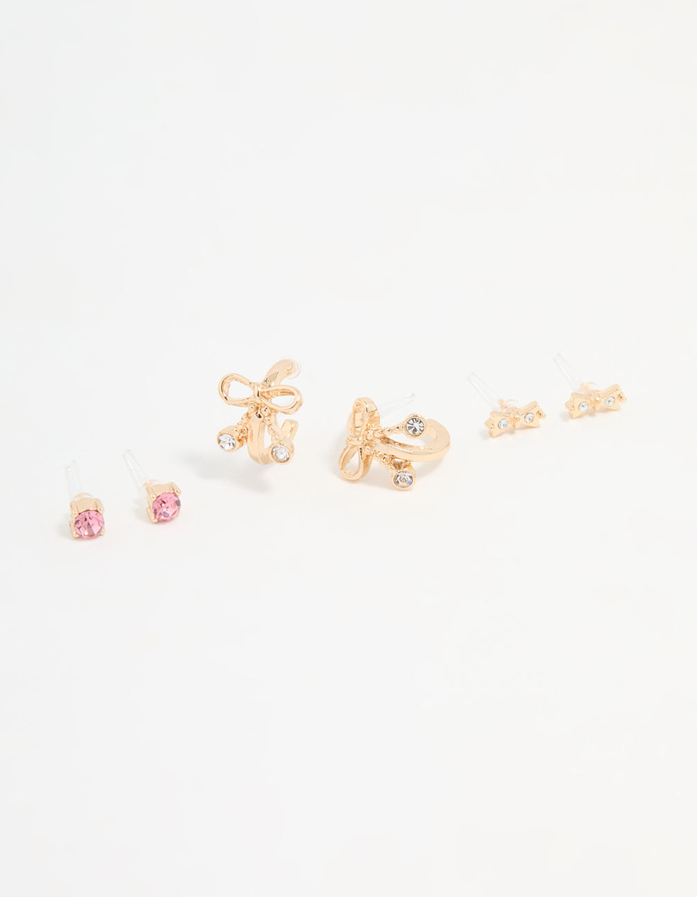 Gold Bow Diamante Hoop Earrings 3-Pack