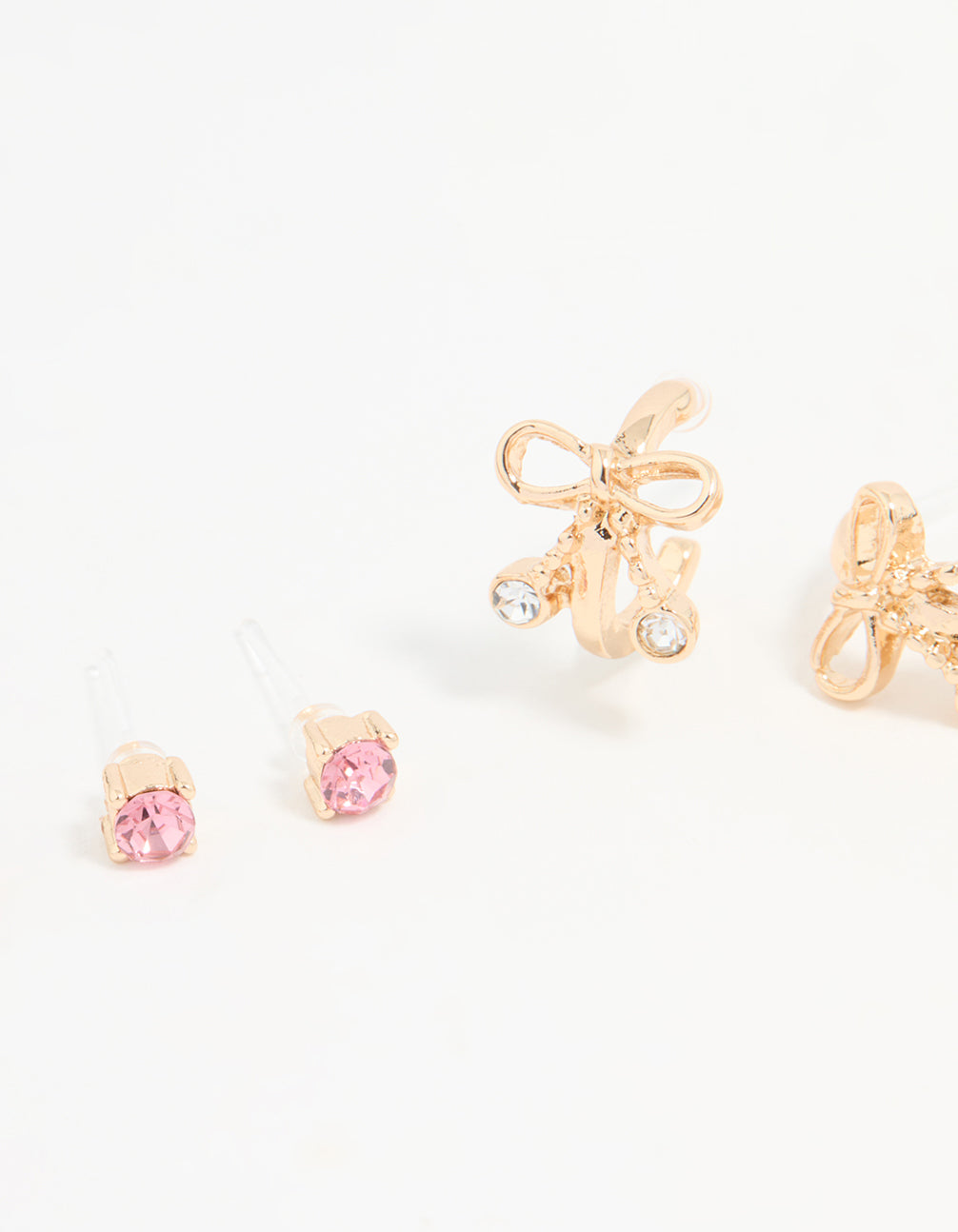 Gold Bow Diamante Hoop Earrings 3-Pack