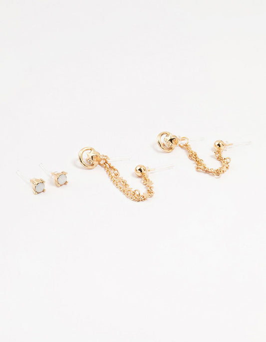 Gold Chain Celestial Earrings 3-Pack