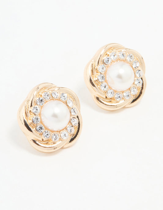 Gold Large Pearl Stud Earrings