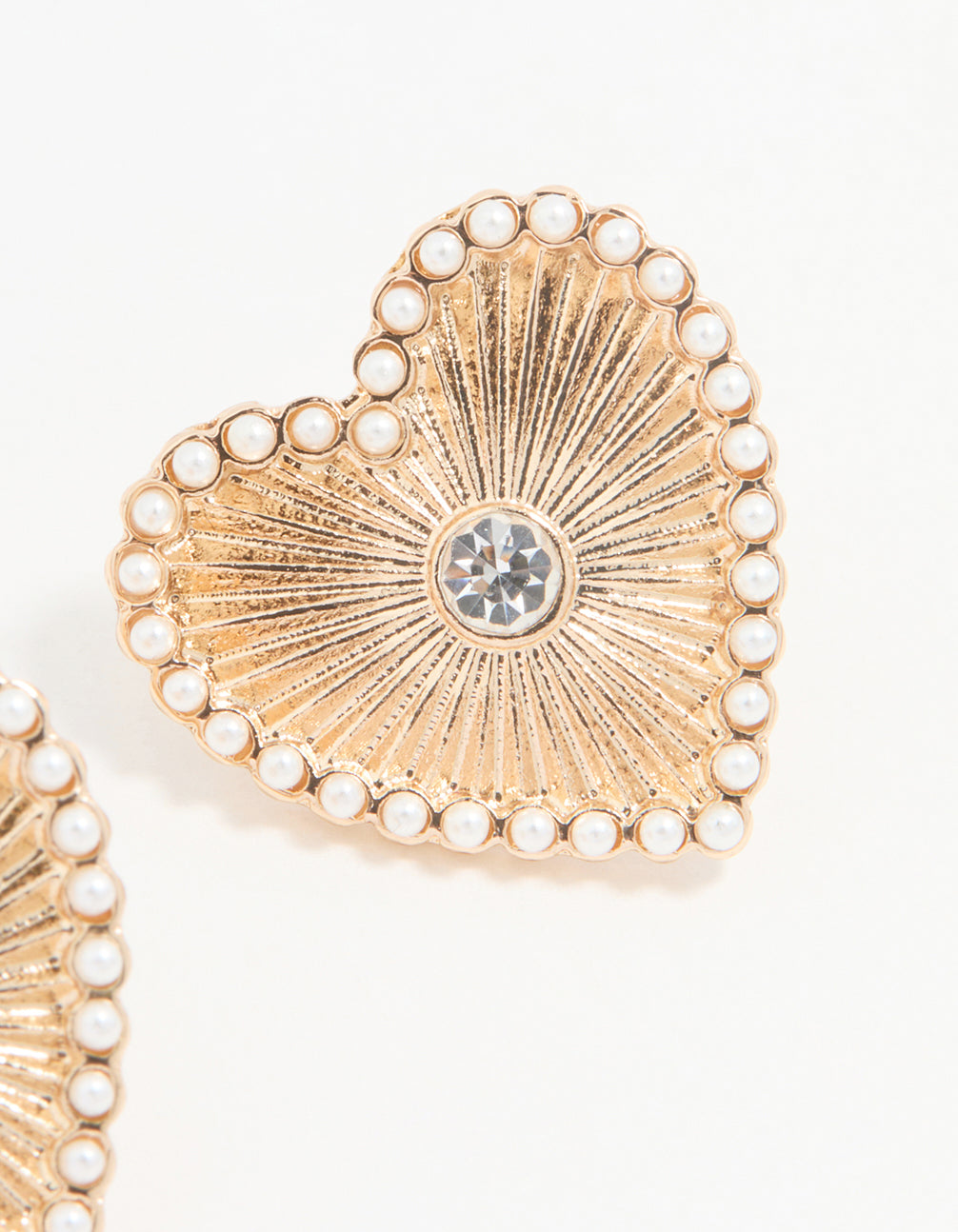 Gold Textured Pearl Heart Stud Earrings