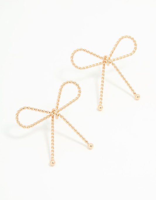 Gold Textured Bow Stud Earrings