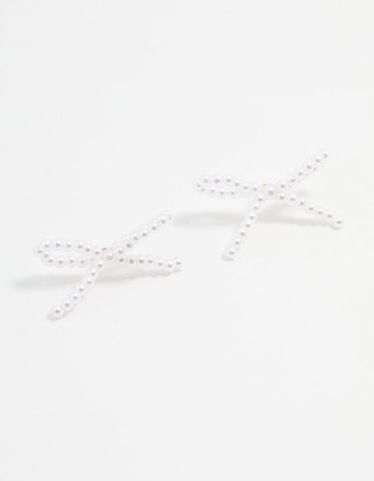 Gold Pearl Bow Stud Earrings
