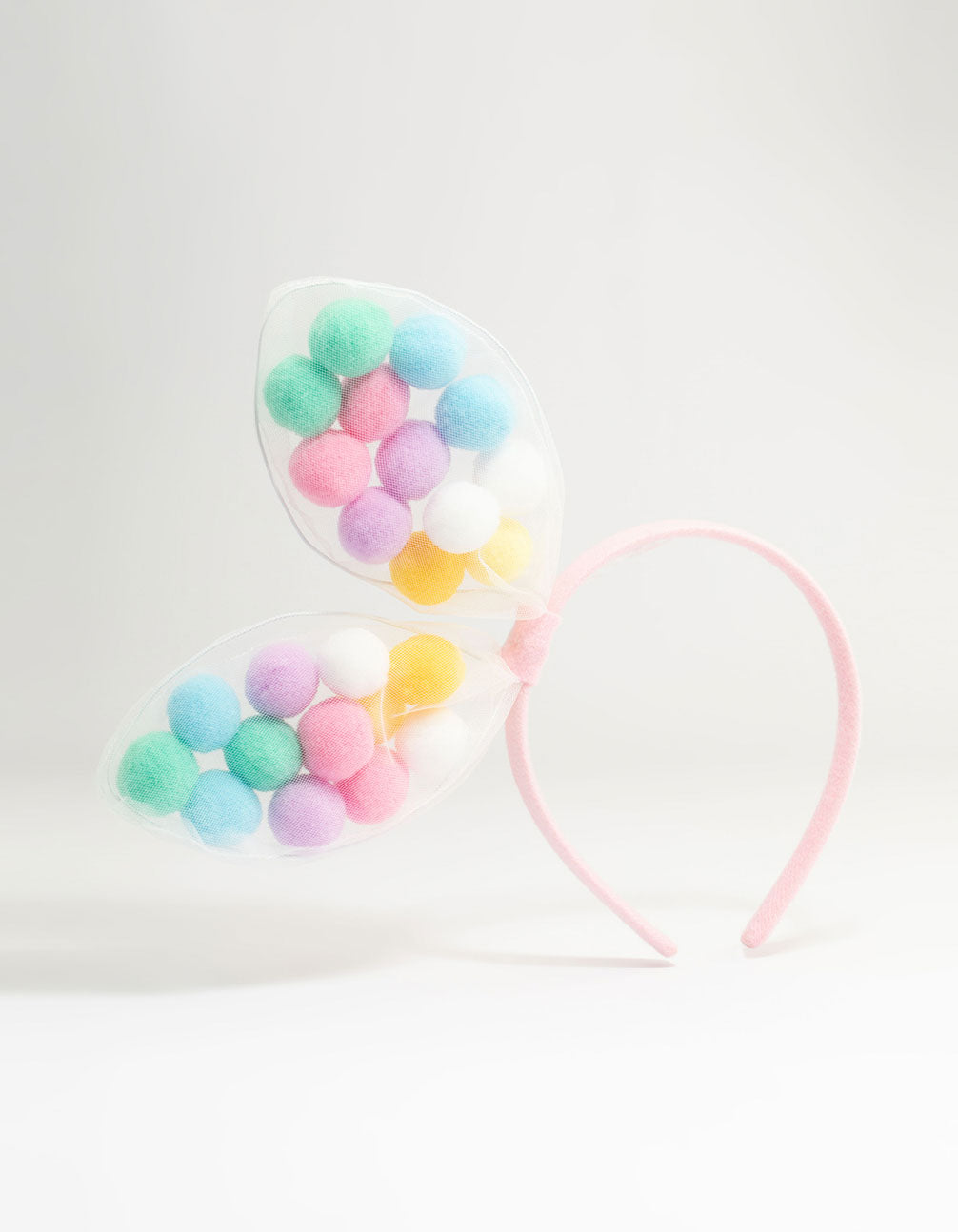Kids Pastel Fabric Pompom Bunny Ears Headband