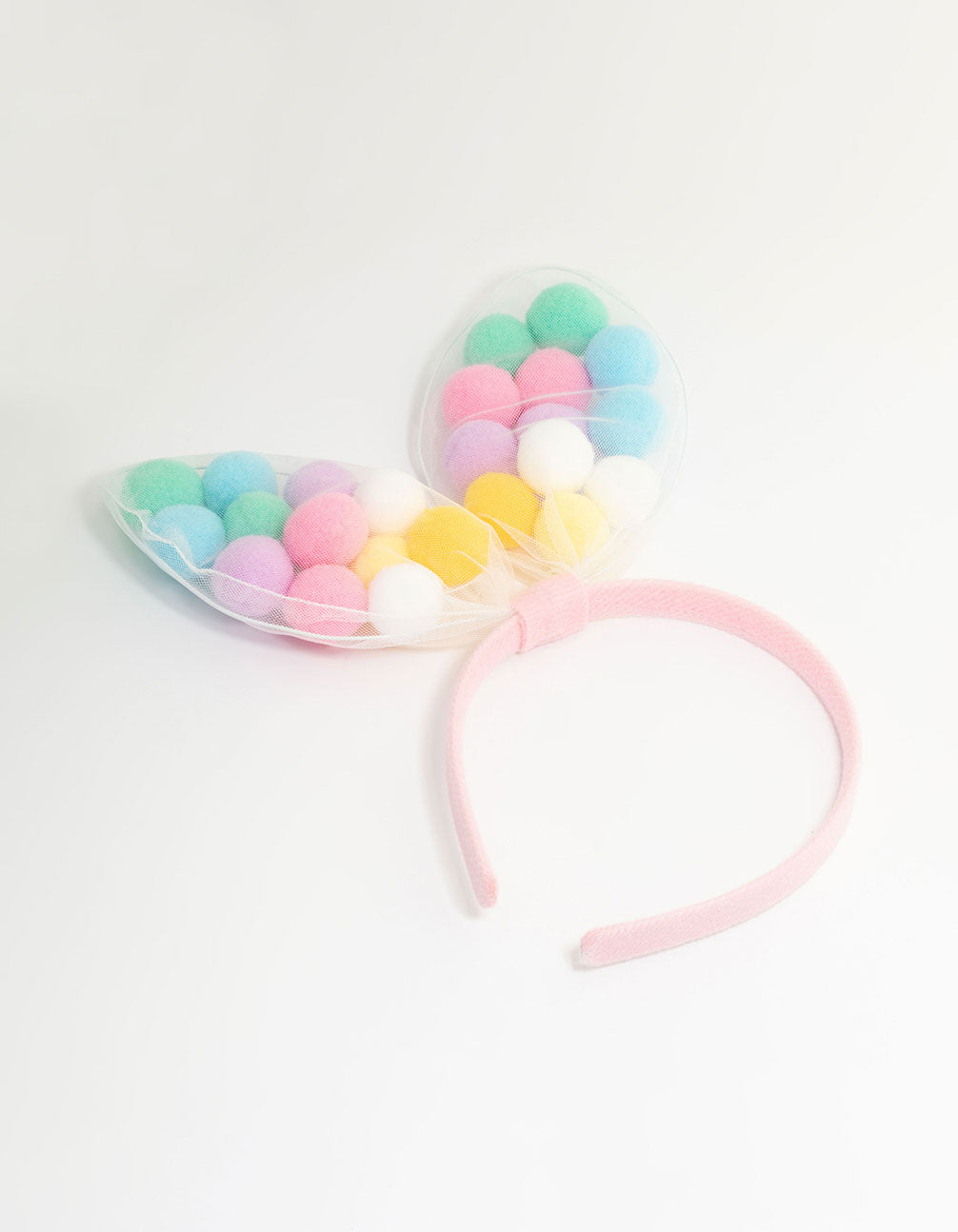 Kids Pastel Fabric Pompom Bunny Ears Headband