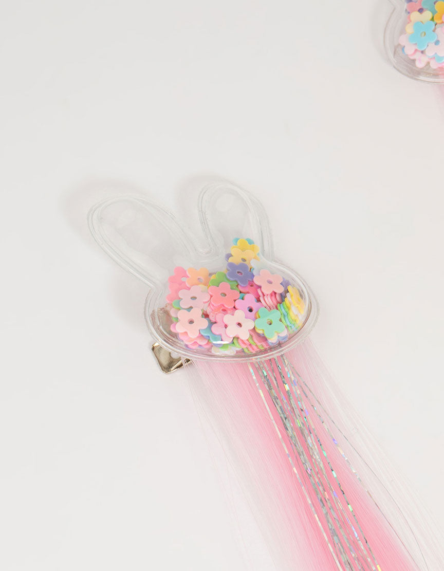 Kids Pink & Blue Hair Bunny Shaker Hair Clips