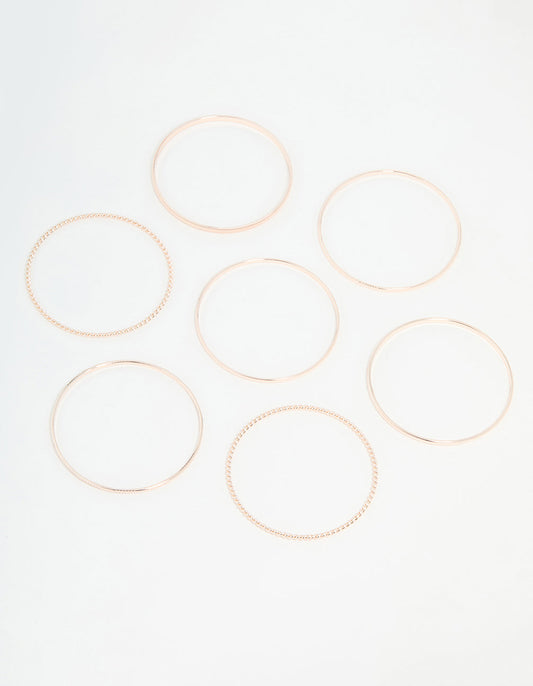 Rose Gold Mixed Textured Bangles 5-Pack