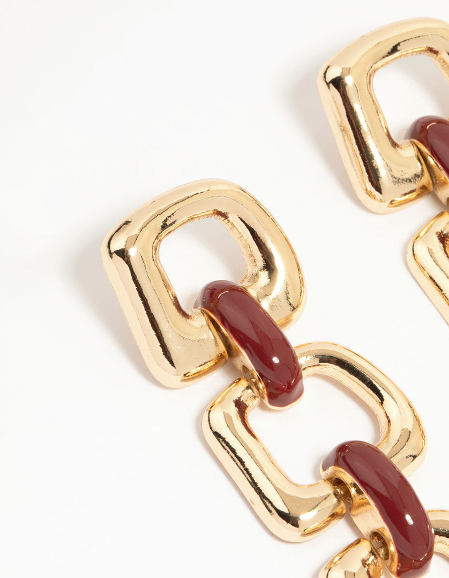 Gold Triple Chain Link Drop Earrings