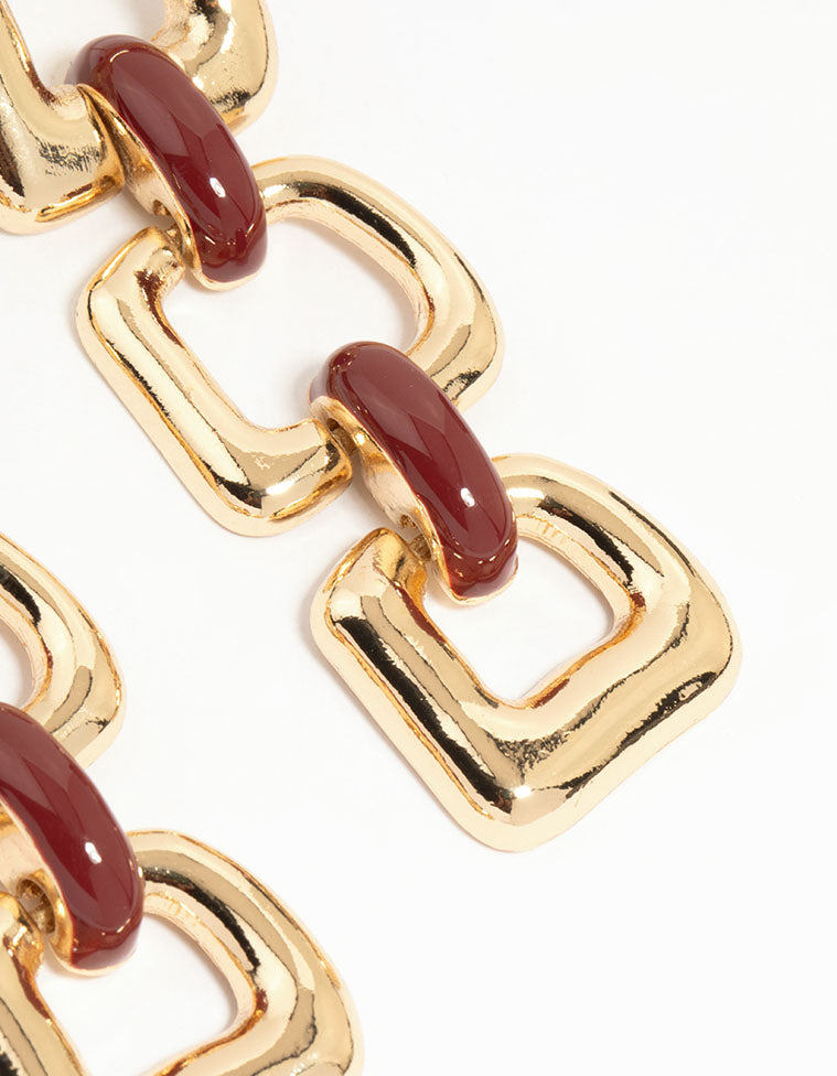 Gold Triple Chain Link Drop Earrings