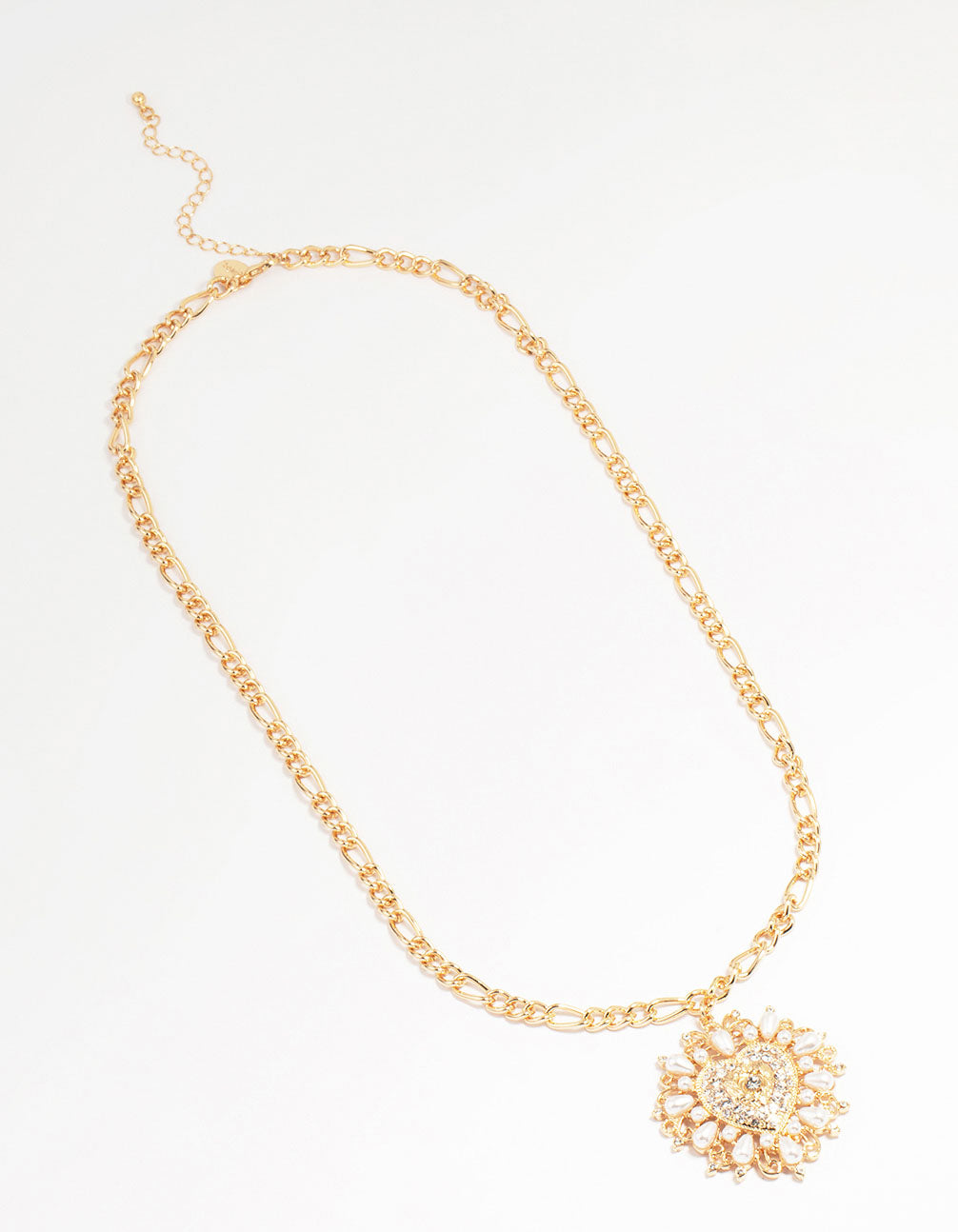 Gold Pearl Heart Pendant Necklace
