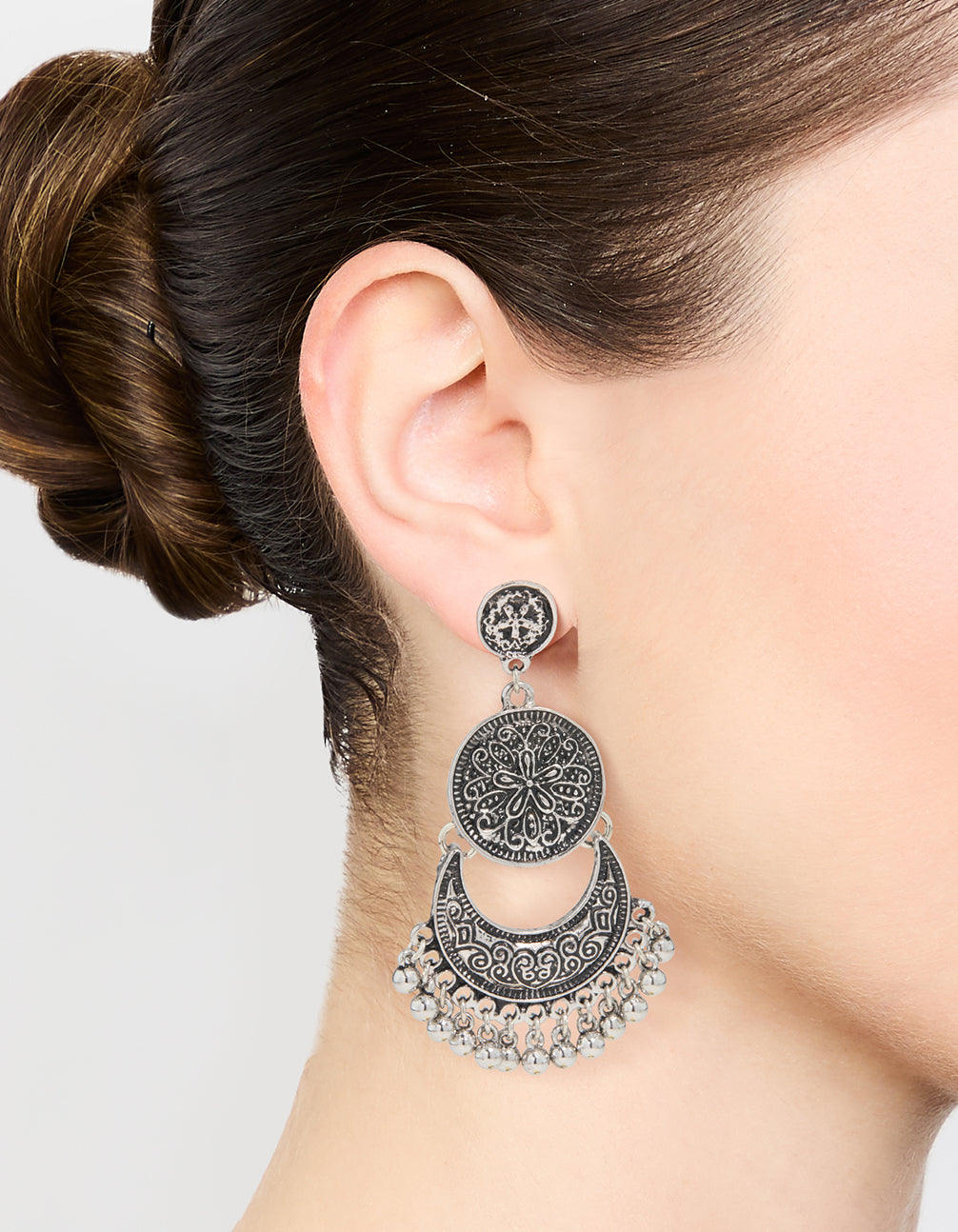 Antique Silver Beaded Drop Earrings
