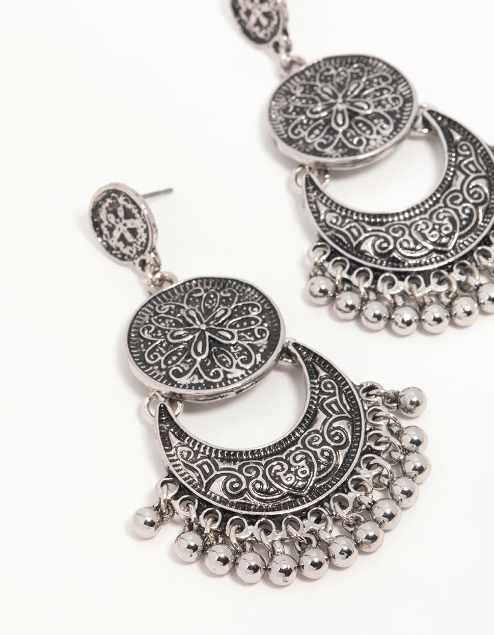 Antique Silver Beaded Drop Earrings