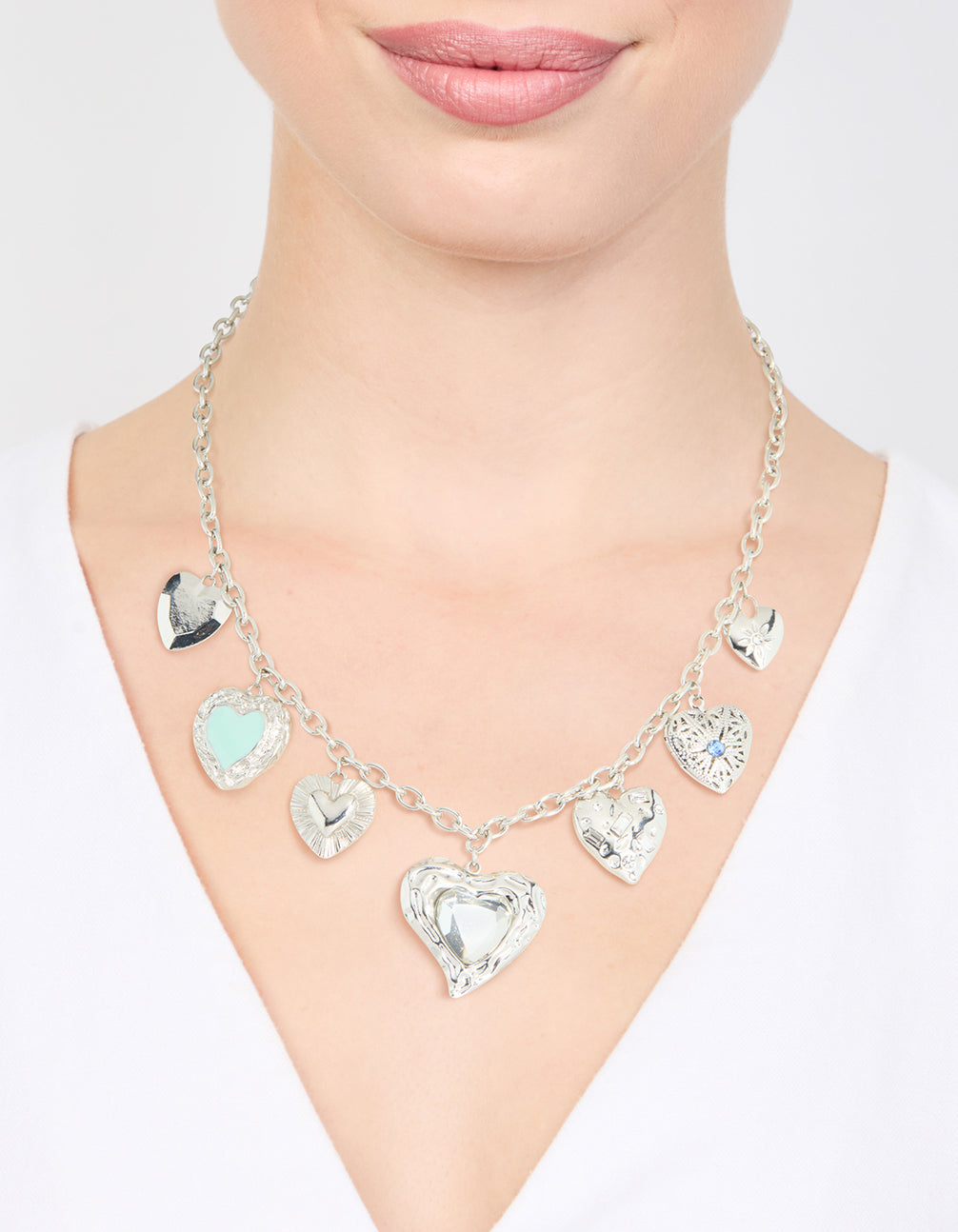 Silver Heart Charms Necklace