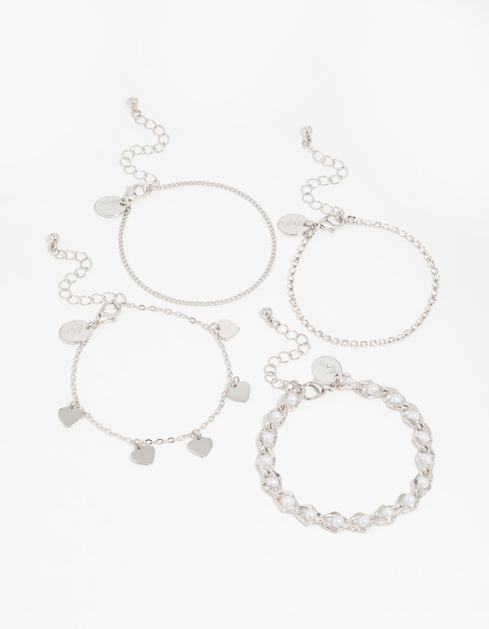 Silver Diamante & Pearl Mixed Bracelets 4-Pack