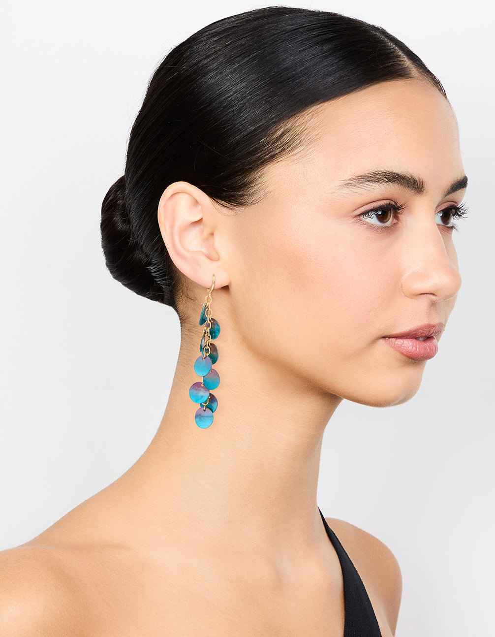 Gold Blue Genuine Shell Disc Chain Drop Earrings