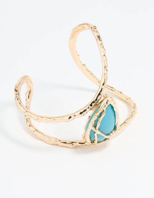 Gold Turquoise Semi-Precious Stone Wrist Cuff