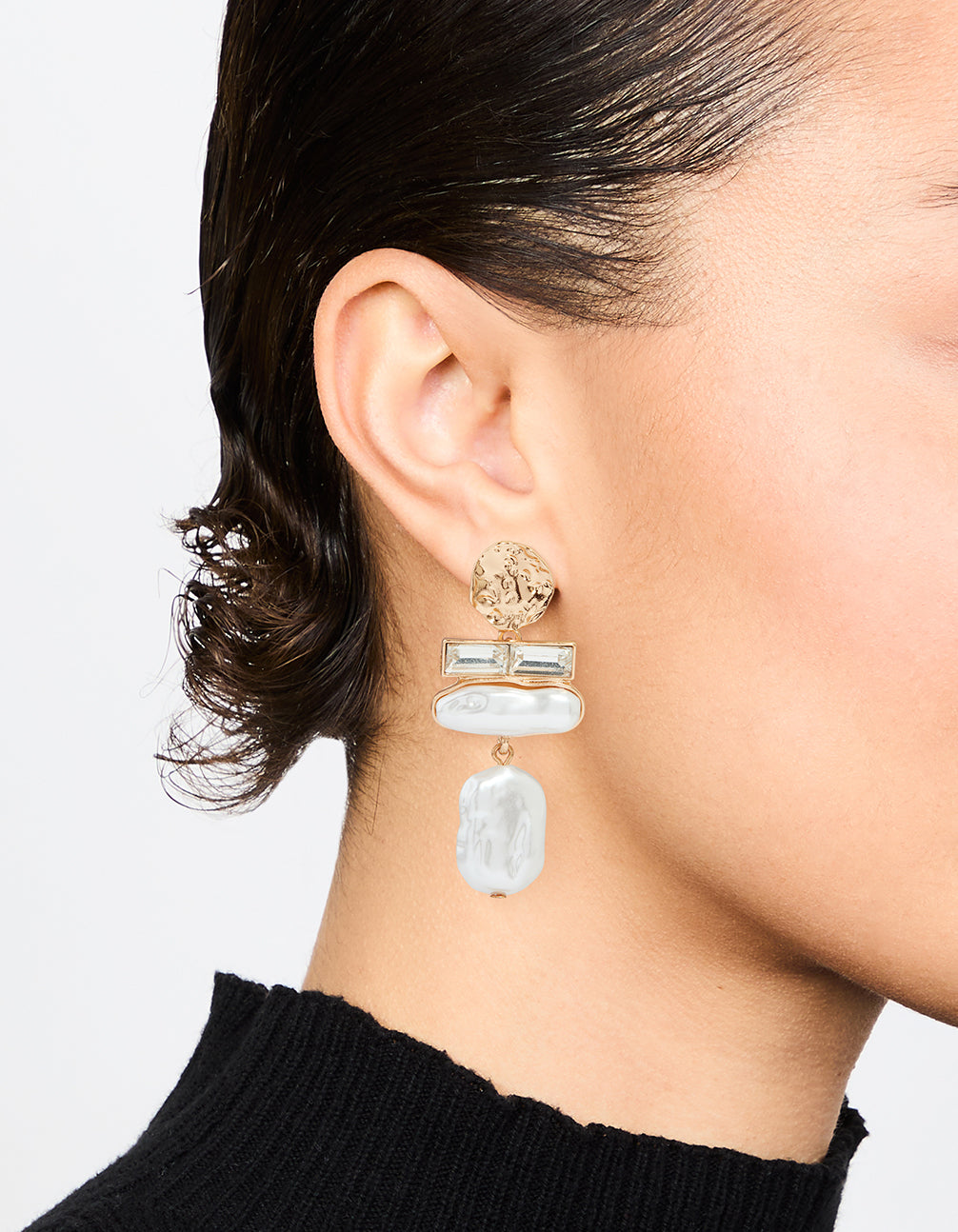 Gold Pearl Diamante Molten Drop Earrings