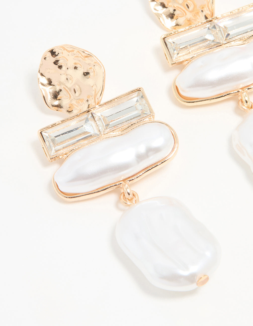 Gold Pearl Diamante Molten Drop Earrings