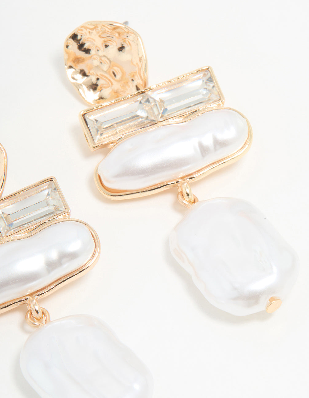 Gold Pearl Diamante Molten Drop Earrings