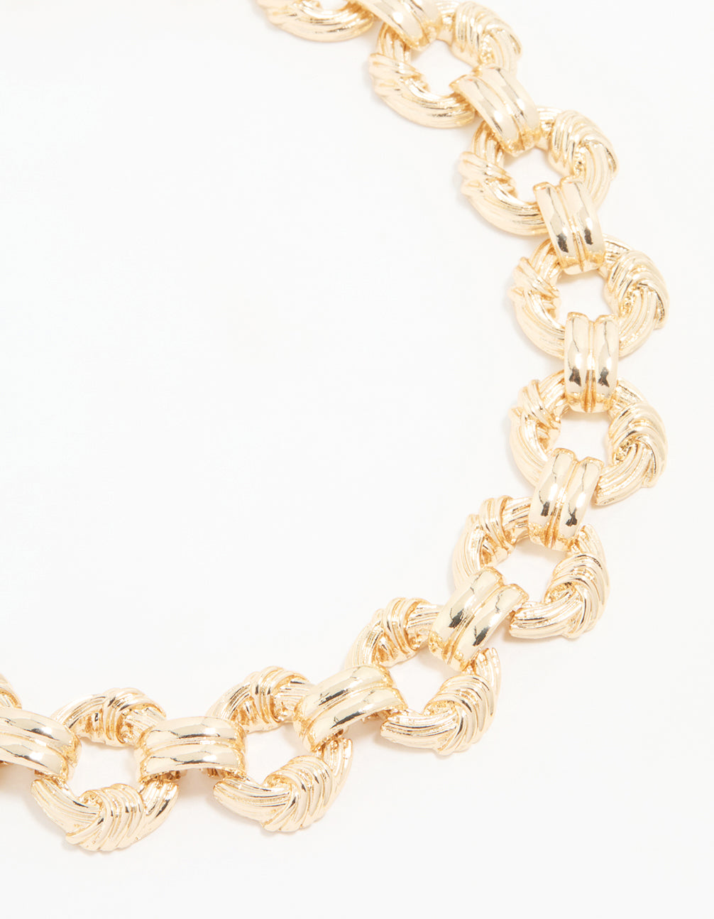 Gold Ribbed Knotted Link Necklace