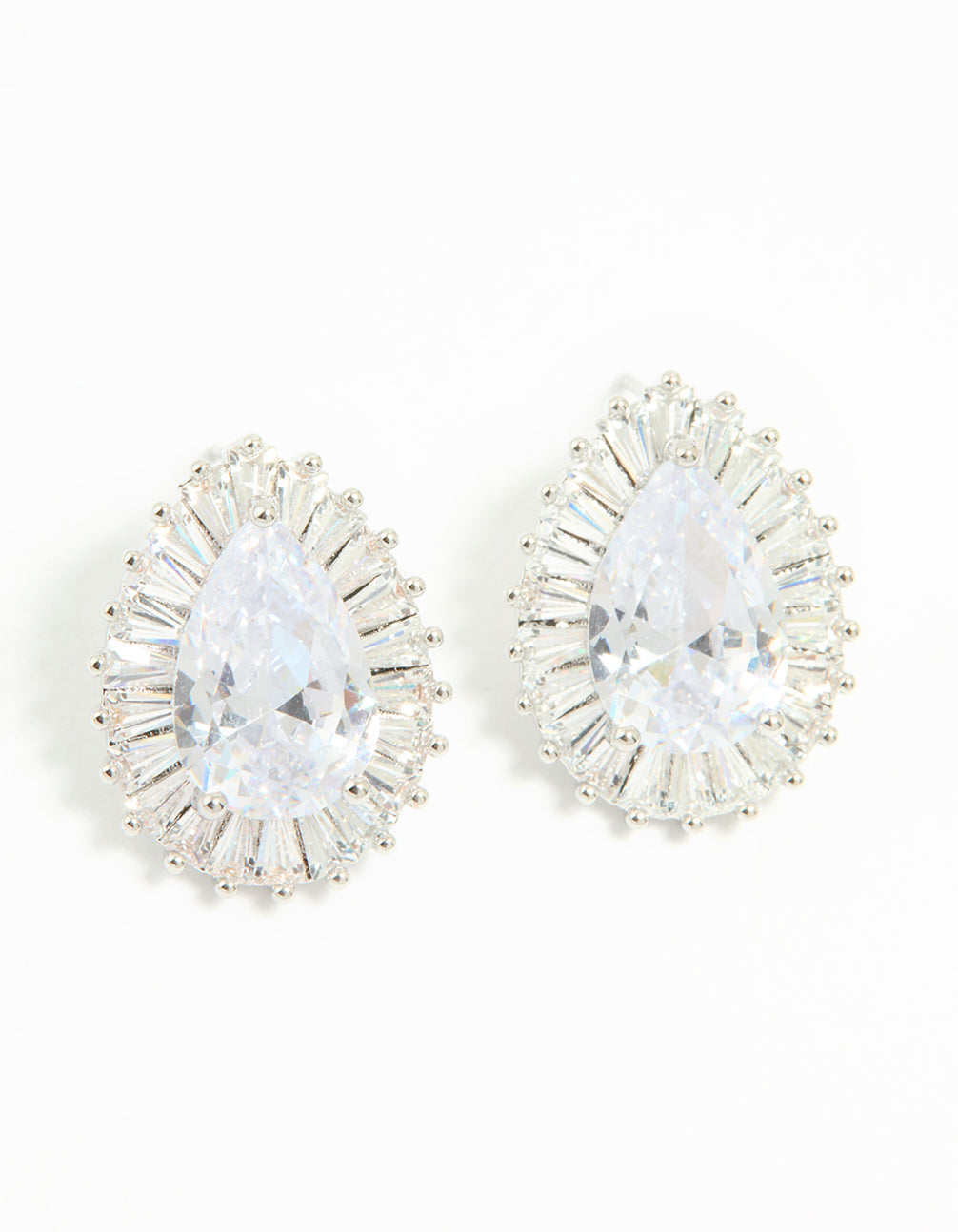 Silver Cubic Zirconia Pear Statement Stud Earrings