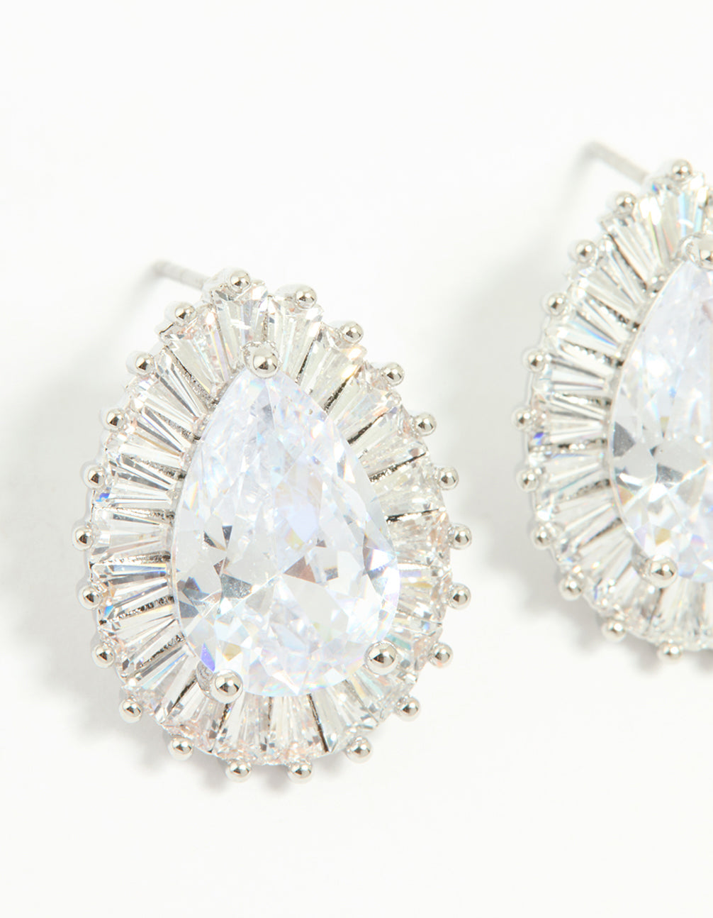 Silver Cubic Zirconia Pear Statement Stud Earrings
