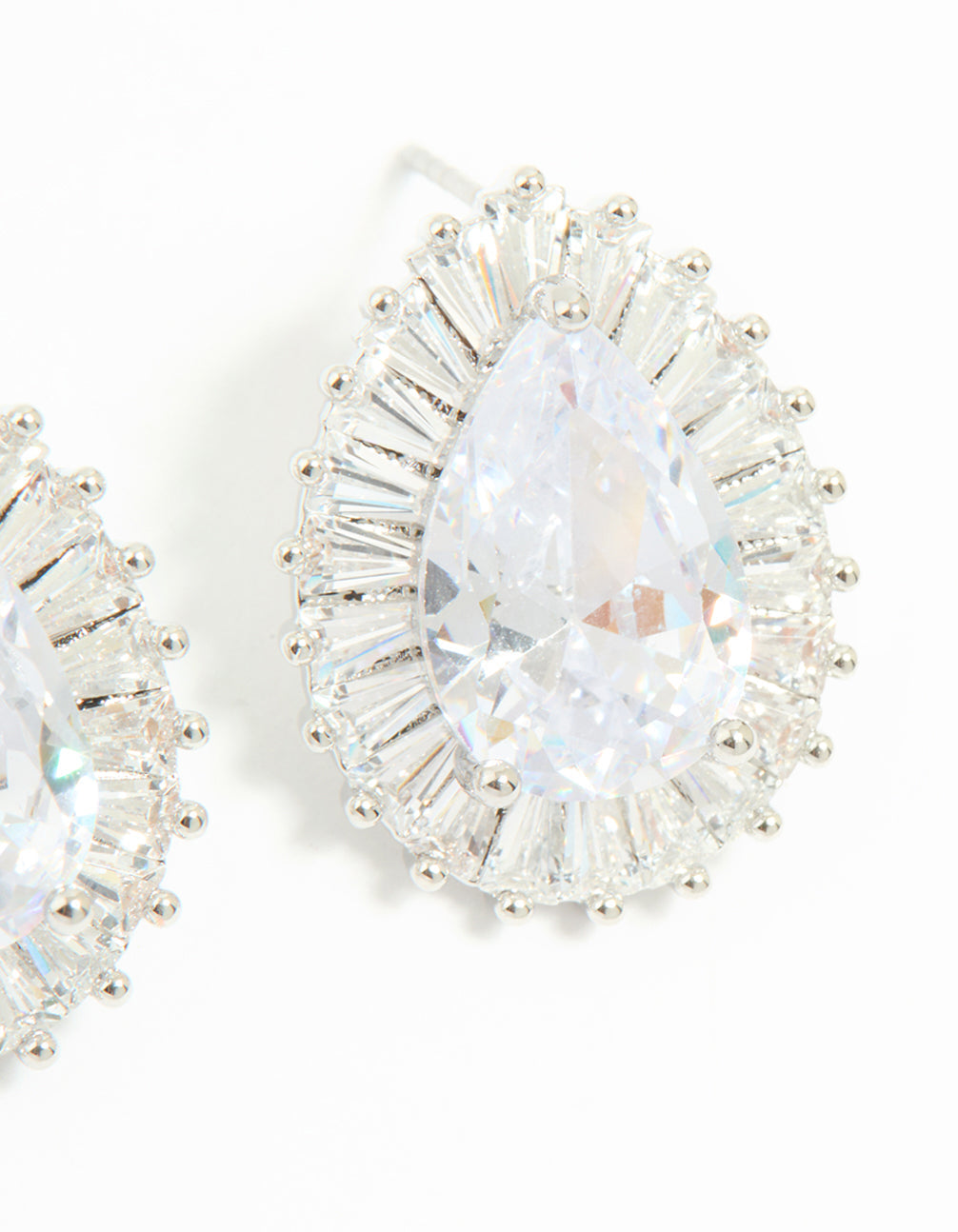 Silver Cubic Zirconia Pear Statement Stud Earrings