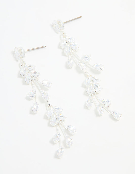 Silver Cubic Zirconia Fan-Shaped Drop Earrings