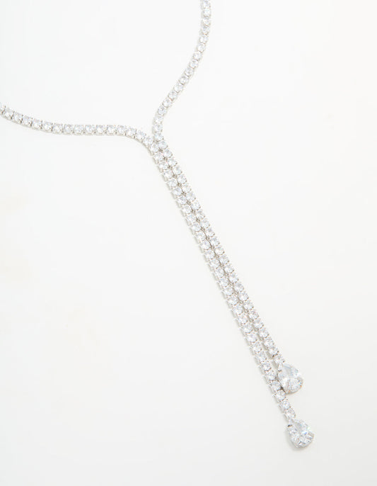 Silver Cubic Zirconia Split Y-Necklace