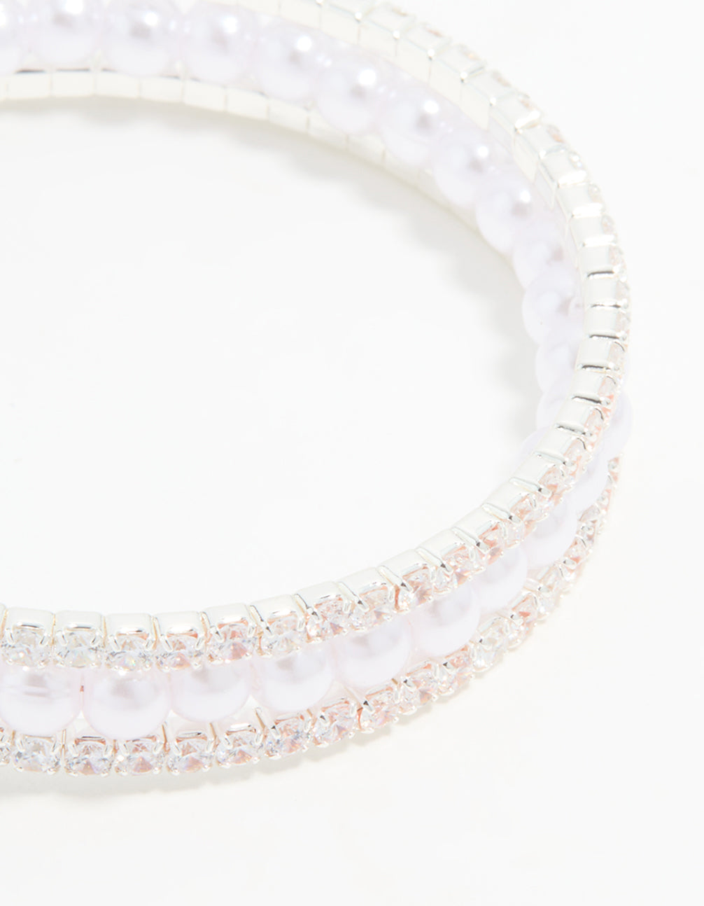 Silver Cubic Zirconia Pearl Layered Bangle