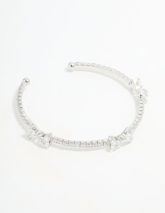 Silver Cubic Zirconia Bow Wrist Cuff
