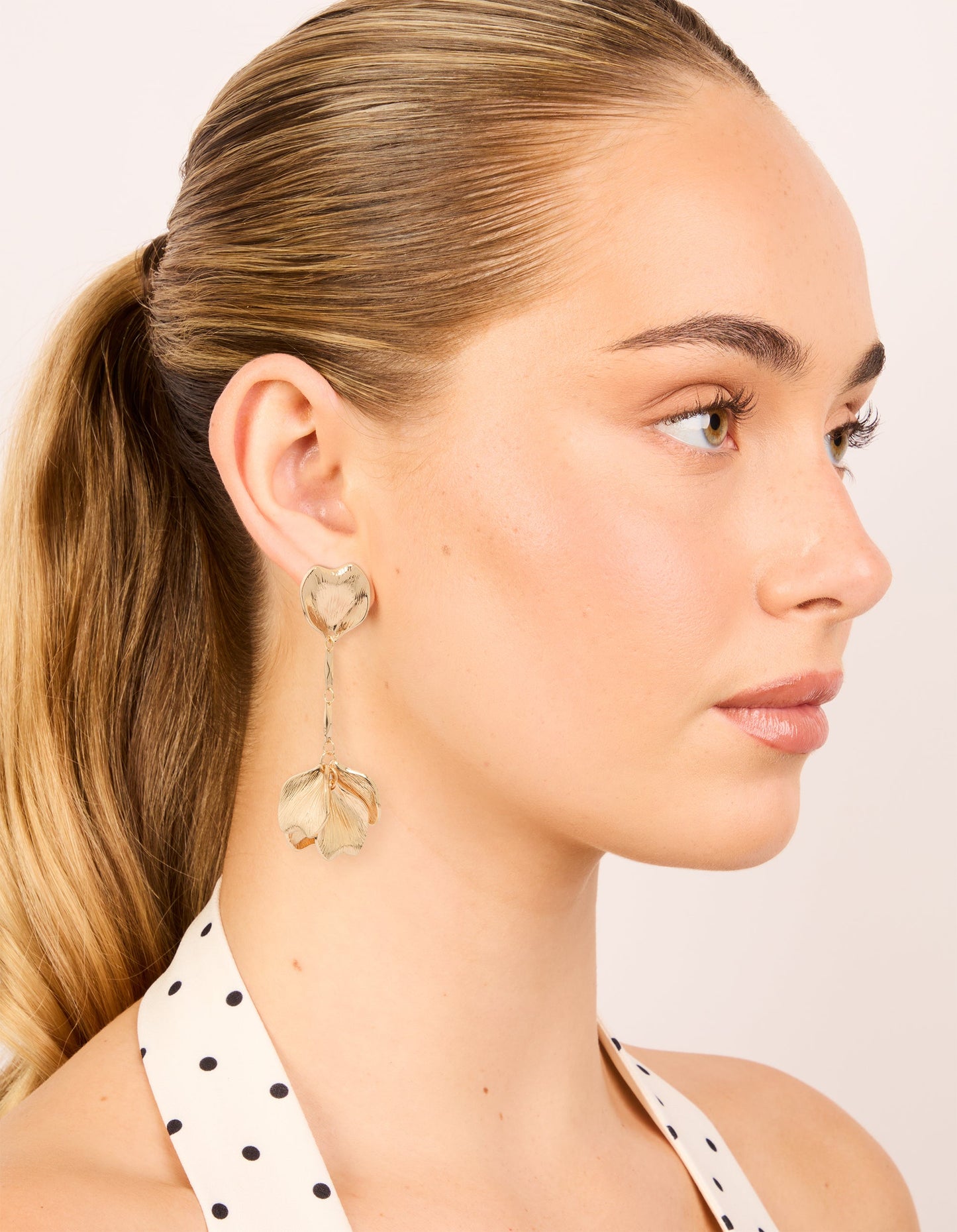 Gold Floral Petal Drop Earrings