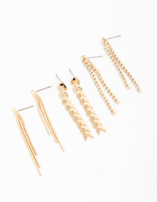 Gold Graduating Drop Earrings 3-Pack