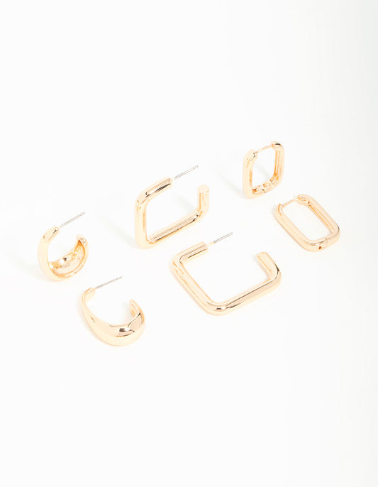 Gold Mixed Huggie Hoop Earrings 3-Pack