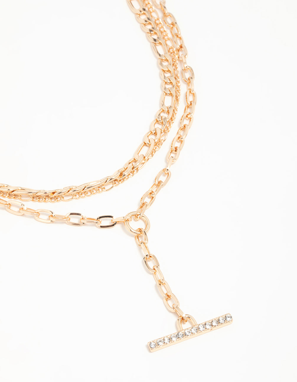 Gold Diamante T-Bar Layered Necklace