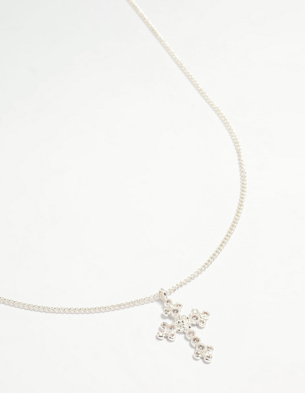 Silver Plated Diamante Rose Cross Pendant Necklace