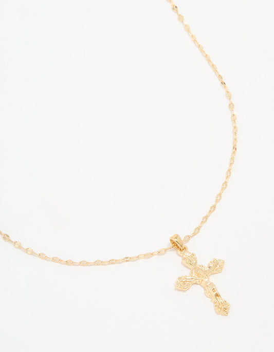 Gold Plated Vintage Cross Pendant Necklace