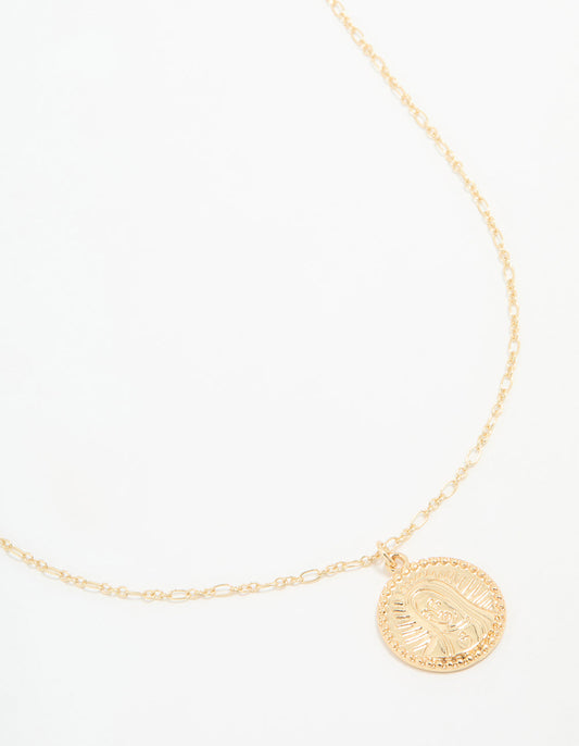 Gold Plated Mary Coin Pendant Necklace